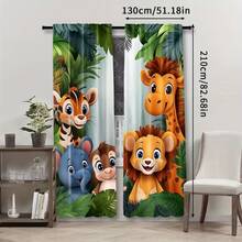 2er Set Dschungel Vorhänge - Giraffe, Löwe, Elefant & weitere Tierdrucke - Kräuselband Design für einfaches Aufhängen - perfekt für Schlafzimmer & Kinderzimmer Dekoration - Verschiedenfarbig - Übersicht 10
