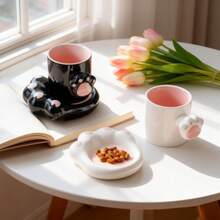 1件套300毫升手工陶瓷咖啡杯碟，猫爪图案，适合下午茶、牛奶、拿铁或甜点——绝佳的礼品之选 - 彩色 - 查看 10