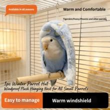 1个冬季鹦鹉小屋防风毛绒悬挂式鸟巢，适用于所有小型鹦鹉，宠物用品，鸟类用品，鸟巢，鹦鹉巢 - 彩色 - 查看 1