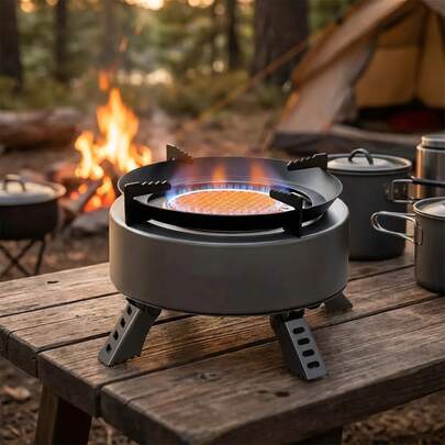Estufa Portátil Camping 2600W Parrilla Gas Exterior Cocina Campamento Viaje Emergencias Estuche Parabrisas Cocina Portátil