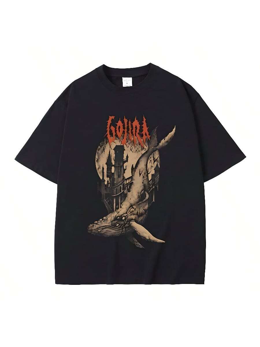 COOL SUMMER French Metal Band Gojira From Mars To Sirius Flying Whales Vintage Rock Graphic T Shirt Men Men 100 Cotton Oversized T-Shirts - 黑色 - 查看 1