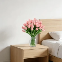 1 pièce Ce bouquet de fleurs artificielles de tulipes roses luxueuses et réalistes peut améliorer l'ambiance de votre espace, inspiré par les fleurs printanières douces et élégantes - ornements de fleurs artificielles - Voir 5