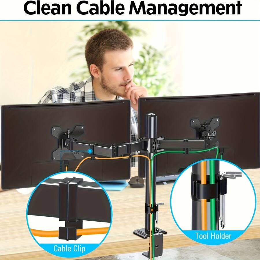 This Ergonomically Designed, Two-Arm Monitor Stand Is Suitable For Both Televisions And Computers And Accommodates Two LCD Monitors With Screen Diagonals From 13 To 27 Inches. It Is Tiltable And Swiveling On Both Sides, Height-Adjustable, And Made Of Steel. Three Screwdrivers Are Included. - Black - View 1
