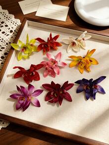 1个仿真兰花发夹，波西米亚风发饰，适合海滩、度假、甜美女孩拍照，兰花发夹，爪夹，发卡。 - 彩色 - 查看 3