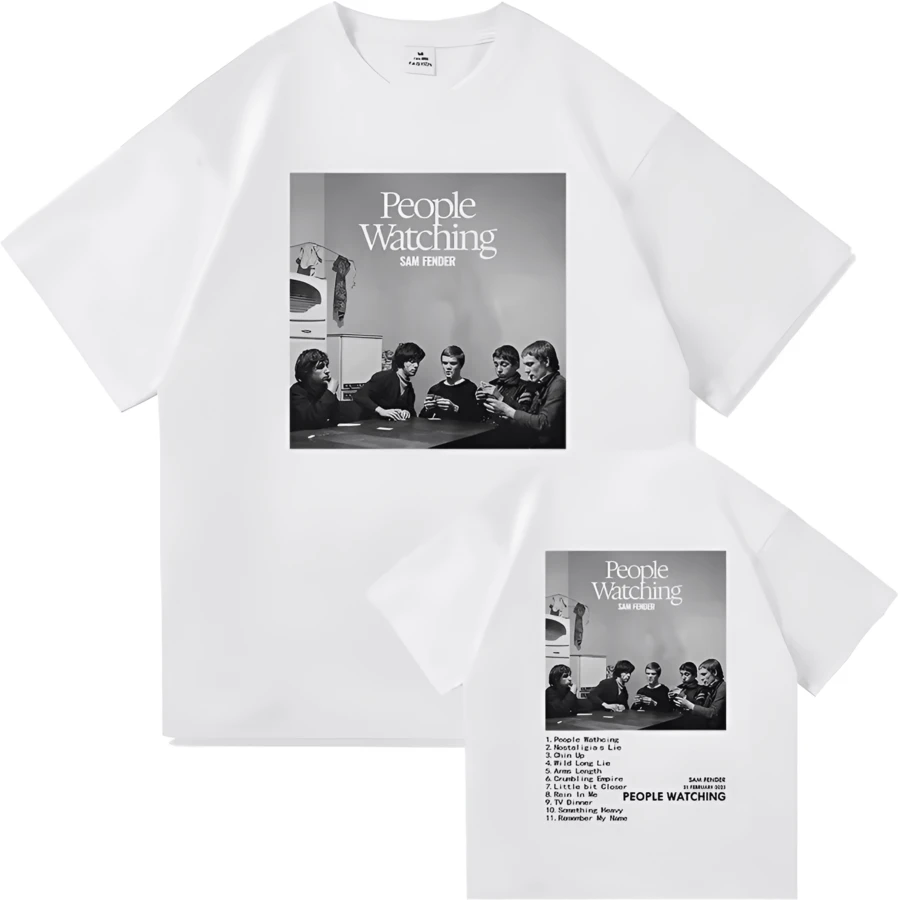 Sam Fender People Watching Tour TShirt Men_women Clothing Retro Harajuku High Quality Clothes Pure Cotton TShirts Day Gifts (2) - 白色 - 查看 1