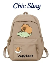 SHILAN Capybara Cartoon Backpack, Large Capacity Student School Bag, Wear-Resistant And Waterproof Commuting Backpack Cute Printed Casual Backpack, Multi-Pocket Design, Dual-Use Bag For School/Going Out - Multicolor - View 3