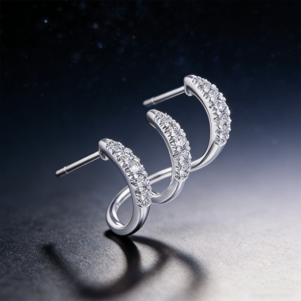 Pendientes de botón geométricos minimalistas - Diseño de tres garras de plata de ley 925, joyas hipoalergénicas para uso diario para oídos sensibles