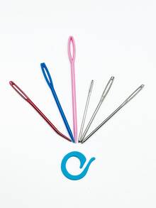[26pcs/Set] Tip Hand Sewing Needle & Marker Clip Set, Includes Multi-Size Plastic & Metal Knitting Needles And Blue Marker Clips, Suitable For Sewing, Patching, Hiding Thread Ends And Other Knitting Craft Needs, Practical Accessory For Hand Knitting - Wool-assisted Sewing Kit - View 5