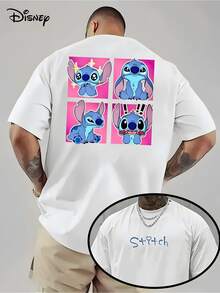 Disney Lilo & Stitch 4-Panel Emotion Mood Board Double-Sided Graphic Oversized T-Shirt, Unisex Cute Stitch Disney Tee - 白色 - 查看 1