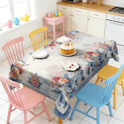 Bộ 20 khăn trải bàn gốm sứ họa tiết hoa, thích hợp cho tiệc tùng, dã ngoại, trang trí bữa tối, chủ đề mùa xuân/hè, chất liệu polyester cho bàn hình chữ nhật, phù hợp cho gia đình, nhà bếp, phòng ăn, trang trí sân vườn, có thể giặt máy.