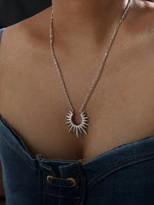 1pc Sun Pendant, Stainless Steel Necklace, Fashionable Design Niche Jewellery For Women And Men - sun - View 7