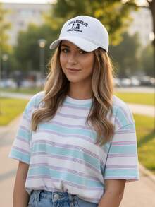 Los Angeles LA California Premium Adjustable Embroidered Unisex Curved Brim Casual Cotton Cap For Men And Women - trắng - Xem 2