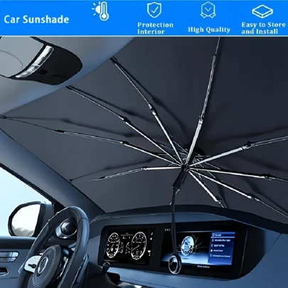 1 pieza Parasol universal para parabrisas de coche, fácil instalación y plegable, adecuado para sedanes, SUV y camiones - Protector solar bloqueador de calor, accesorio de coche esencial para el verano, mantiene el vehículo fresco, excelente para viajes y campamentos