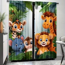 2er Set Dschungel Vorhänge - Giraffe, Löwe, Elefant & weitere Tierdrucke - Kräuselband Design für einfaches Aufhängen - perfekt für Schlafzimmer & Kinderzimmer Dekoration - Verschiedenfarbig - Übersicht 8