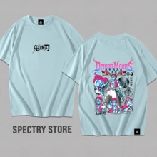 Premium Cotton Anime T-Shirt Akaza Upper Moon Unisex Streetwear Men's New Release - 淺藍色 - 查看 2