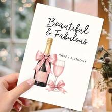 1 "Beautiful And Enchanting" Champagne And Pink Bow Birthday Card With Envelope - Elegant Female Birthday Message, Suitable For Milestone Celebrations Or Special Occasions, Celebration Card | Elegant Design | Decorative Elements, Birthday Party Decoration - Multicolor - View 5