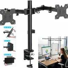 This Ergonomically Designed, Two-Arm Monitor Stand Is Suitable For Both Televisions And Computers And Accommodates Two LCD Monitors With Screen Diagonals From 13 To 27 Inches. It Is Tiltable And Swiveling On Both Sides, Height-Adjustable, And Made Of Steel. Three Screwdrivers Are Included. - Black - View 2