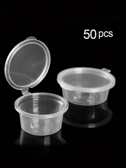 50pcs Disposable Condiment Cups, Plastic Sauce Cups Transparent One-Piece Seasoning Containers For Sauce, Yogurt, Pudding, Takeout, Travel, Party Supplies