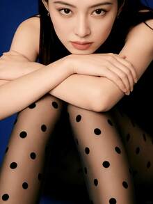 女士复古大波点超薄性感连裤袜 - 黑色 - 查看 5