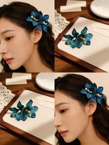 1pc Ethereal Artificial Lily Flower Hair Clip, Side Hair Clip For Beach Vacation, Photo Shoot, Wedding, Party, Sweet Girl Hair Accessory - Multicolor - View 2