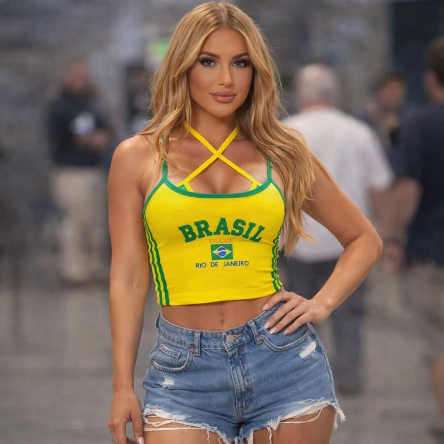 Cropped Top Brazil - Rio De Janeiro Women's Virginia Beach Inspiration - màu xanh lá - Xem 1