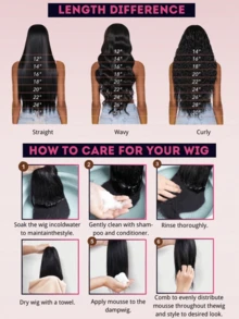 8-36inch Kinky Straight Human Blended Hair Wig 13x4 Transparent Lace Closure Kinky Straight Wigs 180% Density Human Blended Hair Wigs Glueless Pre Cut Lace Natural Black - Natural & Black - View 7