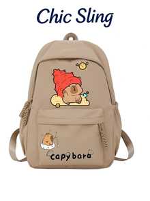 SHILAN Capybara Cartoon Backpack, Large Capacity Student School Bag, Wear-Resistant And Waterproof Commuting Backpack Cute Printed Casual Backpack, Multi-Pocket Design, Dual-Use Bag For School/Going Out - Multicolor - View 2