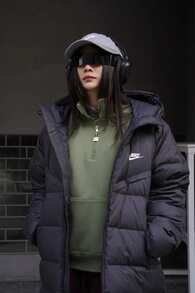 Nike Solid Color Warm Casual Mid-Length Hooded Parka Down Jacket For Men, Black - Black - View 9