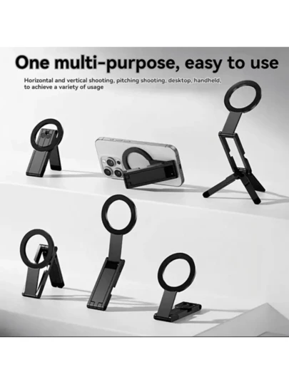 Adjustable Mini Foldable Magnetic Phone Holder Portable And Practical Multi-Angle Landscape And Portrait Orientation For Office Video Watching Live Streaming Travel And Valentine's Day Gift