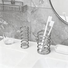 1pc Stainless Steel Toothbrush Holder, Pen Holder, Fashionable Spiral Desktop Decor, High-End Decorative Ornament - Cylindrical - View 2