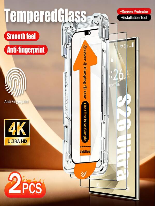 kamyuurs 2pcs/Set High Definition Screen Protector For Samsung Galaxy S Series Smartphones, Supports 0.2s Fingerprint Unlock, Includes Auto-Cleaning And Auto-Aligning Tools, Suitable For Galaxy S26 Ultra/S26+/S26/S25 Ultra/S25 Plus/S25/S24/S23/S22/S21 Series, Full Coverage, Anti-Fingerprint, Anti-Drop, Anti-Scratch, Bubble-Free, Ideal As Birthday, Family, Friend Gift, Smartphone Screen Protector, Phone Accessories