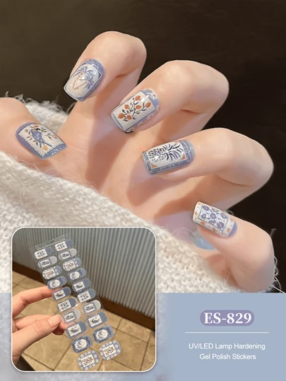 Semi-Cured Gel Nail Strips (Classic French-L) White French Tips, 20pcs Gel Nail Stickers, Requires UV Lamp, Salon-Grade Quality, Long-Lasting Nails