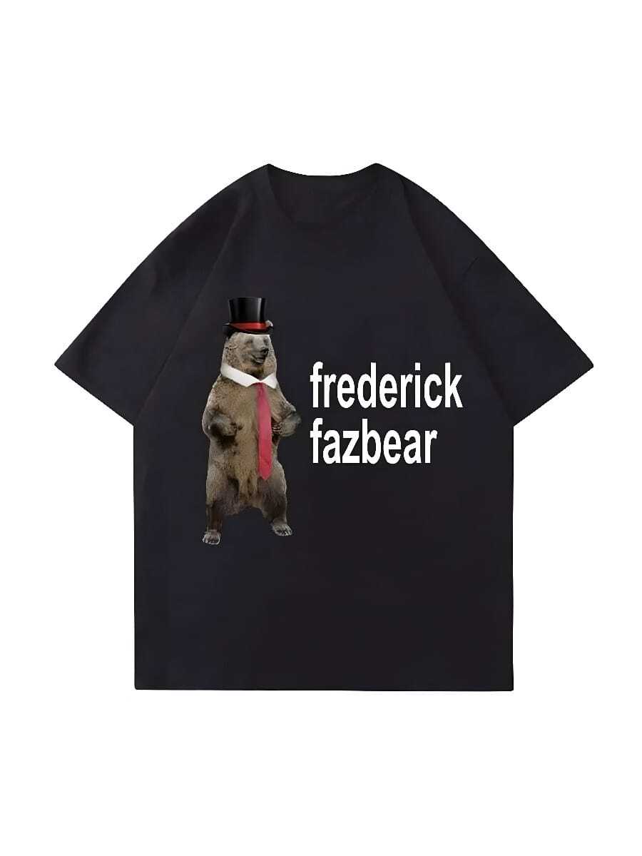 Cool Summer Frederick Fazbear The Fancy Bear Fnaf T-Shirt Men's Fun Expression Pack Clothing T-Shirt Short Sleeve T-Shirt Fashion Y2K Top - màu đen - Xem 1