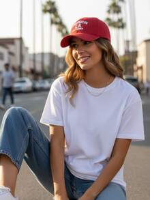 Los Angeles LA California Premium Adjustable Embroidered Unisex Curved Brim Casual Cotton Cap For Men And Women - 紅色 - 查看 3