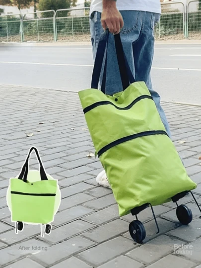 1pc Foldable Shopping Cart With Wheels - Collapsible Hand Cart Suitable For Groceries, Delivery And Home Use - Plastic Portable Trolley Bag With Stair Climbing Wheels