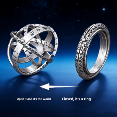 Men Women Couple Ring Necklace Set Celestial Globe Pendant Internet Celebrity Student Couple Style Single Ring Necklace