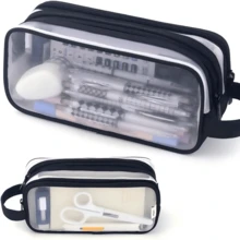 Large Mesh Pencil Case 2 Compartments, Transparent Handheld Multi-Function Pencil Bag, Transparent Makeup Bag, Suitable For Teenagers, Students, College, Business, Travel, Office, Adults - Pink, Black, Multiple Colors Available - Multicolor - View 6