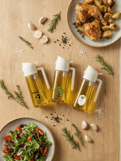 1pc Multi-Purpose White Plastic Spray Oil Dispenser Bottle, Refillable Transparent Measuring Oil Bottle, Suitable For Cooking, Baking, Grilling And Salad