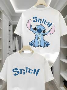 Disney Lilo & Stitch Double-Sided Graphic Oversized T-Shirt, Unisex Cute Stitch Casual Disney Tee - 白色 - 查看 1