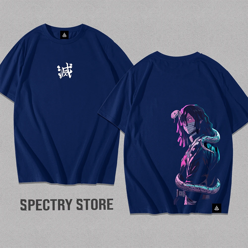 Camisa Camiseta Algodão Premium Anime Obanai Demon Unissex Streetwear Masculino Lançamento Tendencia - Azul Marinho - Visão 1