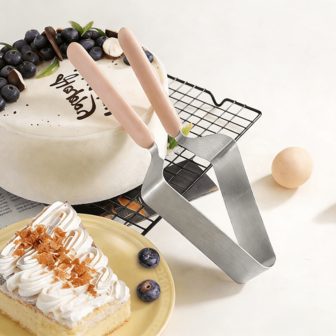 1pc Stainless Steel Triangle Cake Cutter With Dual Handles, Suitable For Desserts, Cakes, Breads And Pizzas