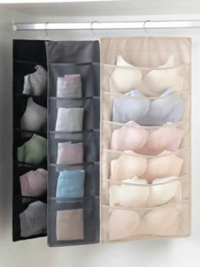 1pc Double-Sided Hanging Wardrobe Bra Storage Bag With 12 Inner Lingerie Net Pockets, Space-Saving Wardrobe Wall-Mounted Bra Organizer Bag - Multicolor - View 2