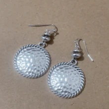 一对复古创意锤纹圆形吊坠耳环，时尚首饰，女士婚礼派对礼物 - 復古銀色 - 查看 6