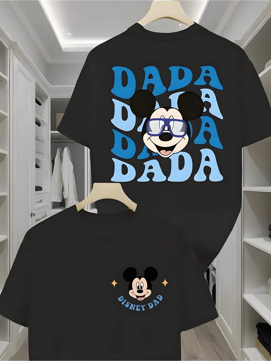 Disney Dad Mickey Mouse Double-Sided Graphic Oversized T-Shirt, Unisex Father's Day Disney Family Tee - 黑色 - 查看 1