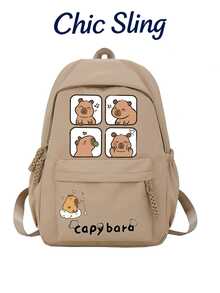 SHILAN Capybara Cartoon Backpack, Large Capacity Student School Bag, Wear-Resistant And Waterproof Commuting Backpack Cute Printed Casual Backpack, Multi-Pocket Design, Dual-Use Bag For School/Going Out - Multicolor - View 1