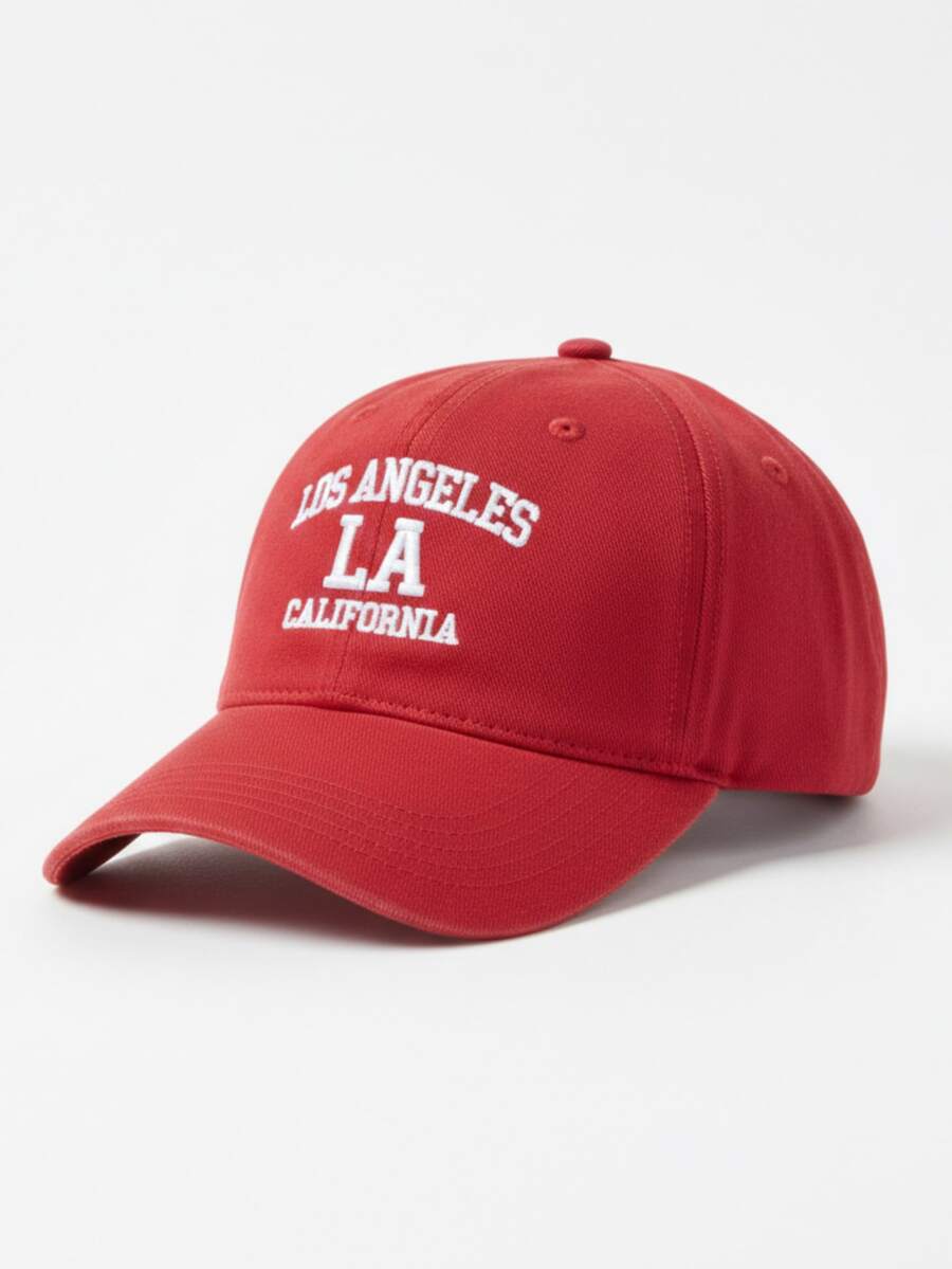 Los Angeles LA California Premium Adjustable Embroidered Unisex Curved Brim Casual Cotton Cap For Men And Women - 紅色 - 查看 1