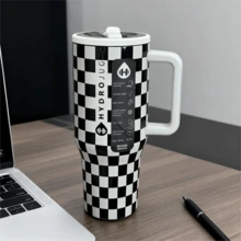 〖1000+〗Hydrojugg Original  40 Oz 316 Stainless Steel Inner Tank! Traveler  With Handle Straw Stainless Steel Water Bottle, Leak-Proof Design, With Rubber Base - Suitable For Sports, Travel, Outdoor Activities, Fitness, Office Environment, As Teacher Gifts, Valentine's Day Gifts, Birthday Gifts, Thanksgiving Gifts, Christmas Gifts, Halloween Gifts, Halloween Party Favors, Party Supplies, Etc - 黑白格 - 查看 4