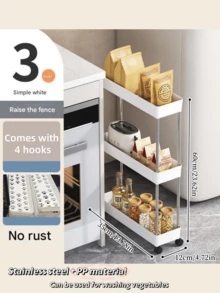 Multifunctional White Sliding Rack Cart, Hollow Drainage Multi-Layer Ultra-Thin Storage Cart, Slim Storage Cart, Rolling Storage Cart, Narrow Rack, Bathroom Storage Rack, Mobile Rack For Kitchen, Bathroom, Laundry Room, Space-Saving Organizing Rack, Multi-Layer Floor Rack, Suitable For Kitchen, Laundry Room And Other Narrow Spaces - Multicolor - View 19