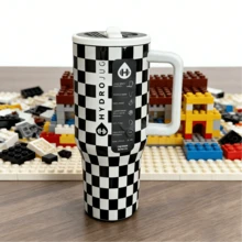 〖1000+〗Hydrojugg Original  40 Oz 316 Stainless Steel Inner Tank! Traveler  With Handle Straw Stainless Steel Water Bottle, Leak-Proof Design, With Rubber Base - Suitable For Sports, Travel, Outdoor Activities, Fitness, Office Environment, As Teacher Gifts, Valentine's Day Gifts, Birthday Gifts, Thanksgiving Gifts, Christmas Gifts, Halloween Gifts, Halloween Party Favors, Party Supplies, Etc - 黑白格 - 查看 2