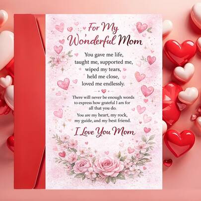 母亲节贺卡（含信封） - 谢谢妈妈，独特设计，高品质纸张，送给母亲的完美礼物，用微笑庆祝母亲节，母亲节礼物，心形图案设计，高品质贺卡，母亲节送给母亲的礼物